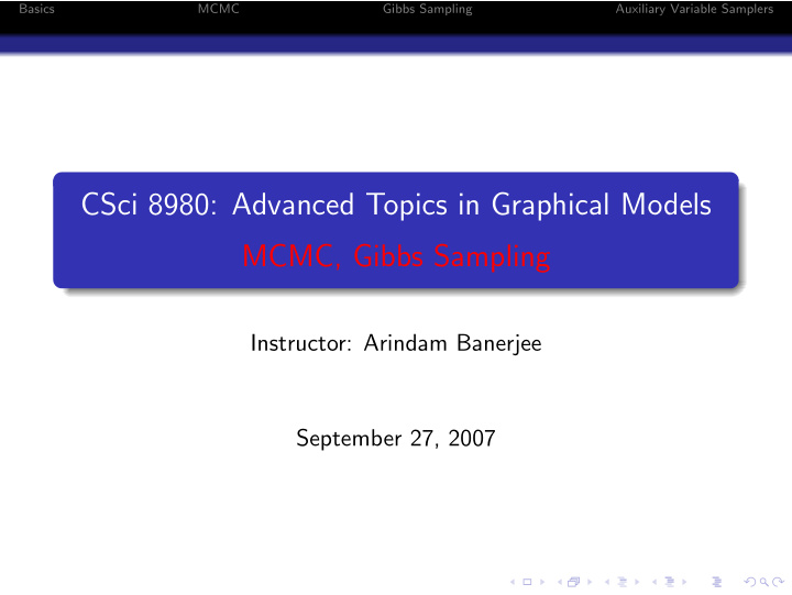 csci 8980 advanced topics in graphical models mcmc gibbs
