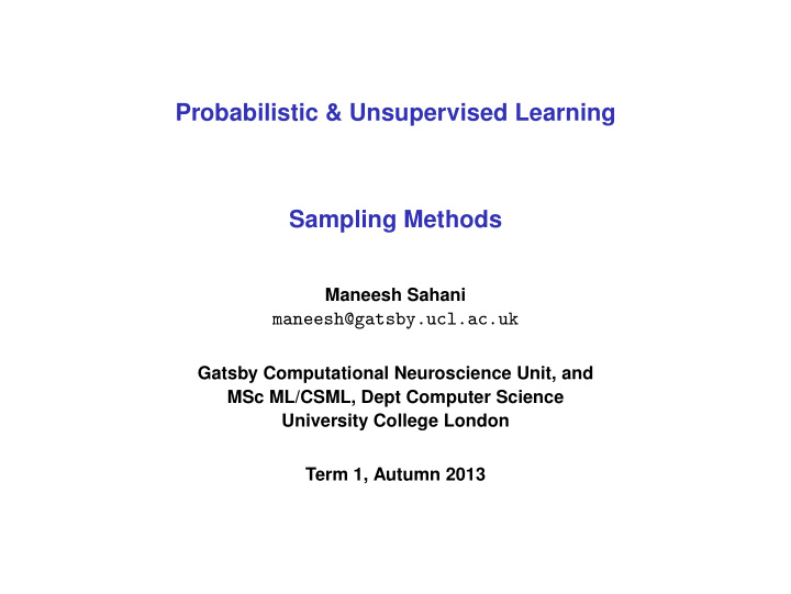 probabilistic unsupervised learning sampling methods