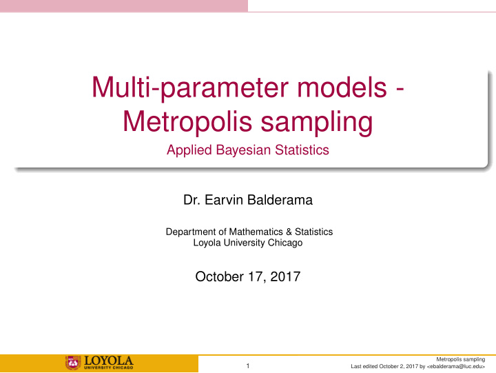 multi parameter models metropolis sampling