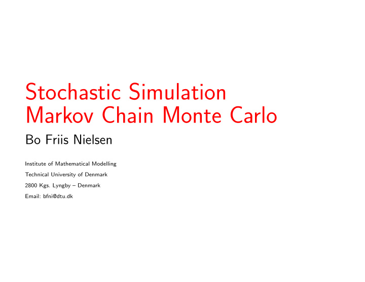 stochastic simulation markov chain monte carlo