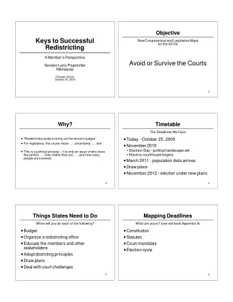 Keys to Successful  New Congressional and Legislative Maps  for the 2010s  Redistricting  A