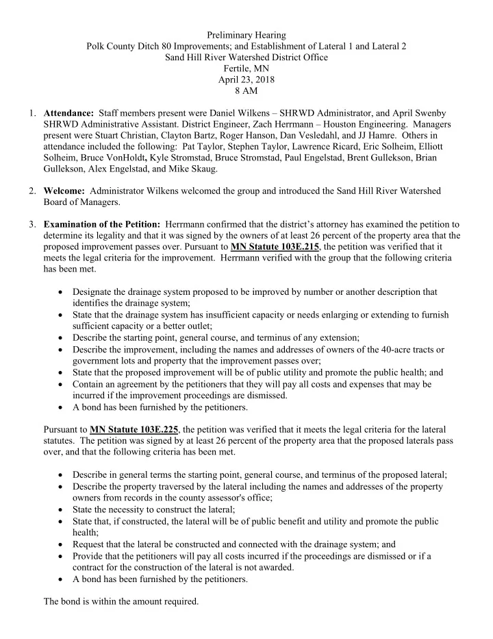 preliminary hearing polk county ditch 80 improvements and
