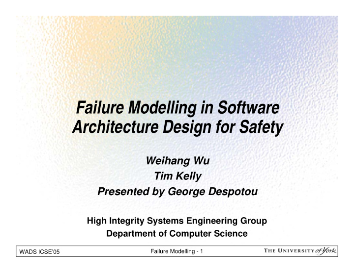 failure modelling in software architecture design for