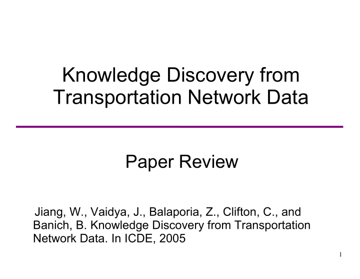 knowledge discovery from transportation network data