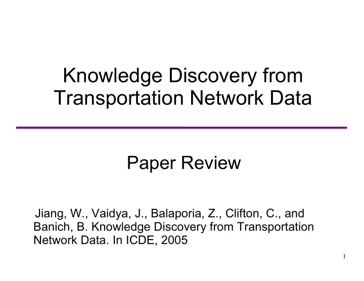 knowledge discovery from transportation network data
