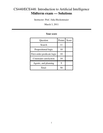 CS440/ECE448: Introduction to Artificial Intelligence  Midterm exam  Solutions  Instructor: