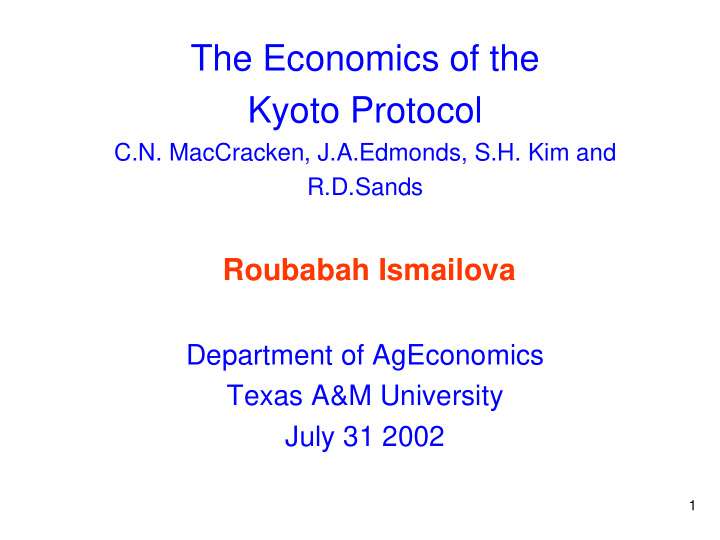 the economics of the kyoto protocol