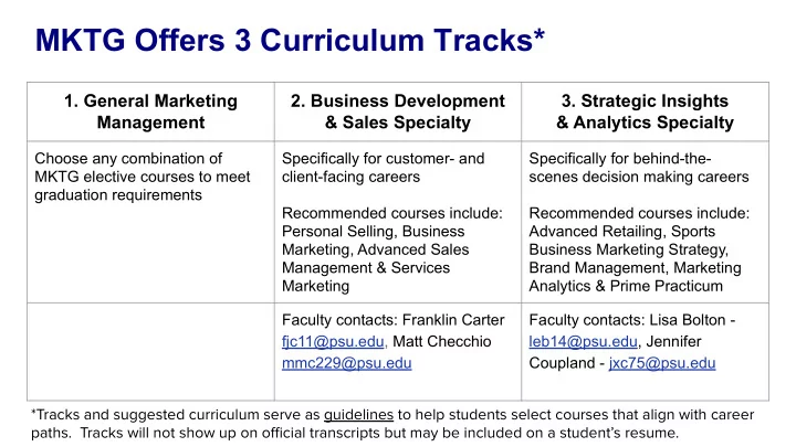 mktg offers 3 curriculum tracks
