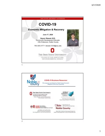 COVID-19  Economic Mitigation &amp; Recovery  June 17, 2020  Gwynn Stewart, M.S.  Community
