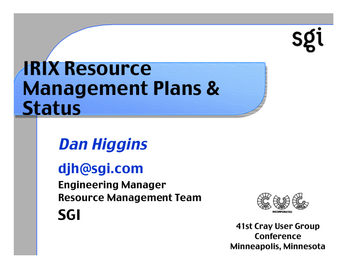 irix resource management plans status