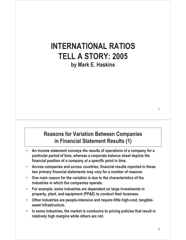 international ratios international ratios tell a story