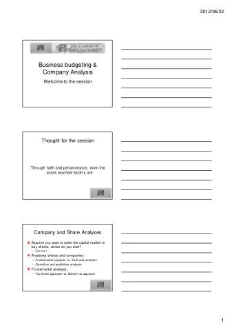 Business budgeting &amp;  Company Analysis  Welcome to the session  Thought for the session