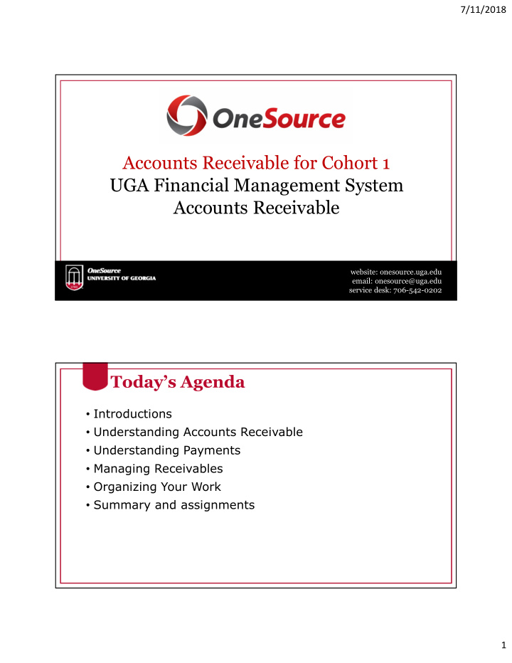 accounts receivable for cohort 1 uga financial management