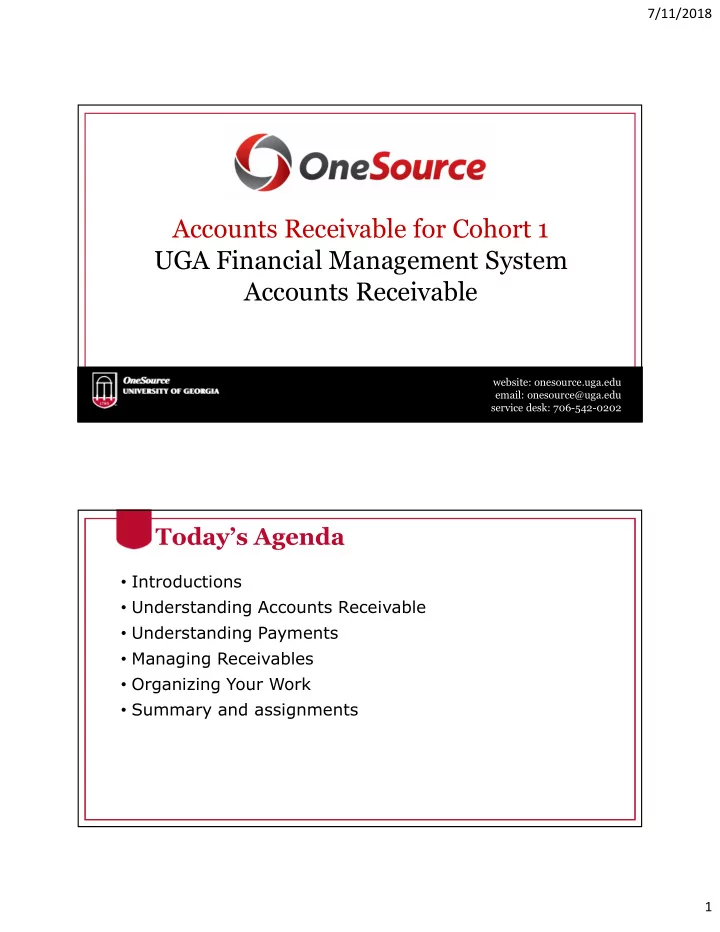 accounts receivable for cohort 1 uga financial management