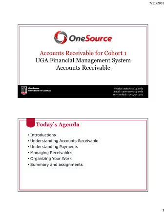 Accounts Receivable for Cohort 1  UGA Financial Management System  Accounts Receivable  website: