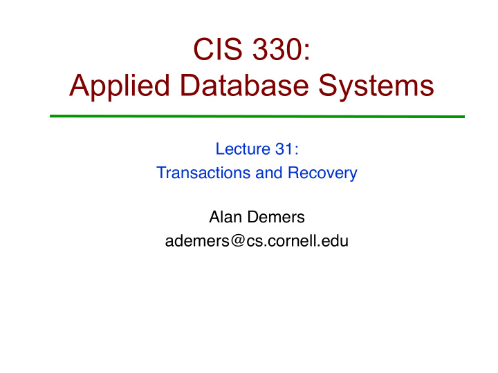 cis 330 applied database systems