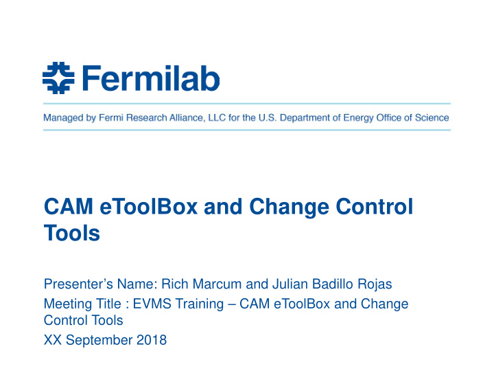 cam etoolbox and change control tools