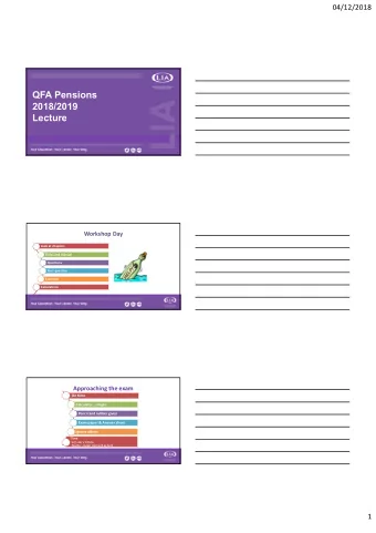 QFA Pensions  2018/2019  Lecture  Workshop Day  Look at chapters  Slides and manual  Questions