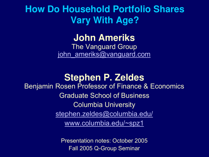 how do household portfolio shares vary with age john