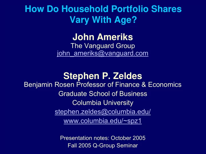 how do household portfolio shares vary with age john