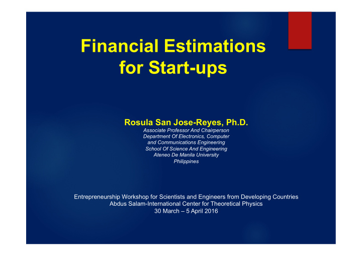 financial estimations for start ups