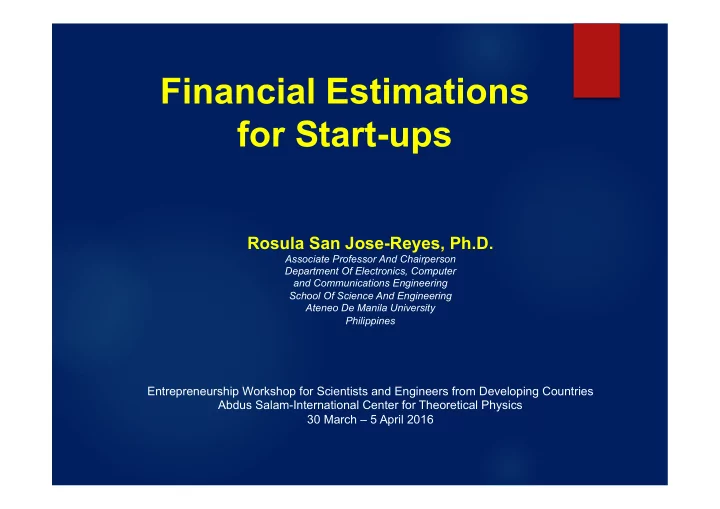 financial estimations for start ups