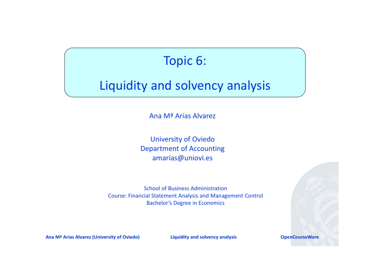 topic 6 liquidity and solvency analysis