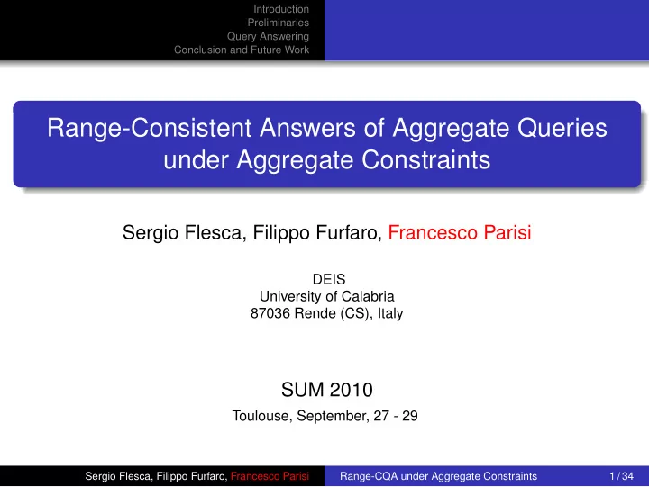 range consistent answers of aggregate queries under