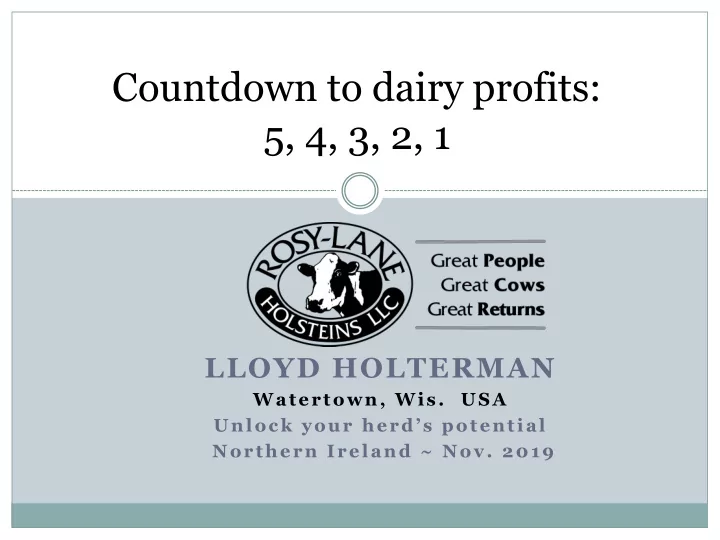 countdown to dairy profits 5 4 3 2 1