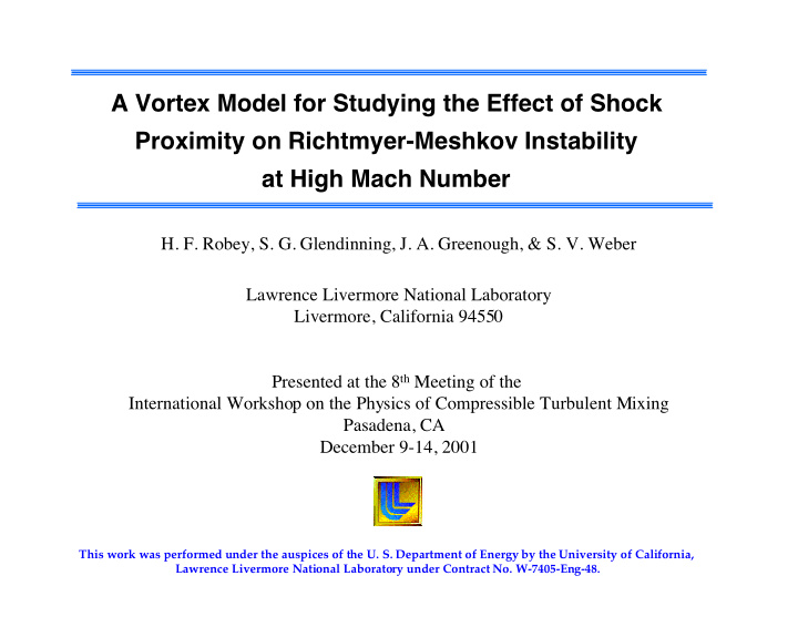 a vortex model for studying the effect of shock proximity