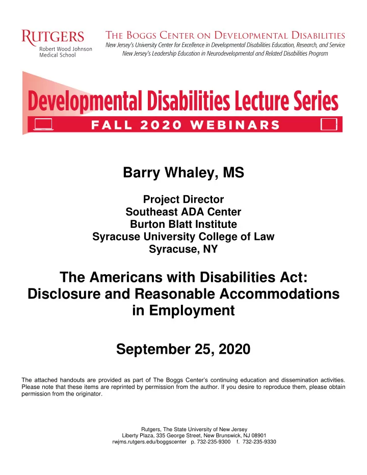 barry whaley ms project director southeast ada center
