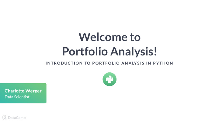 welcome to portfolio analysis