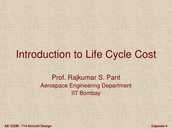 introduction to life cycle cost