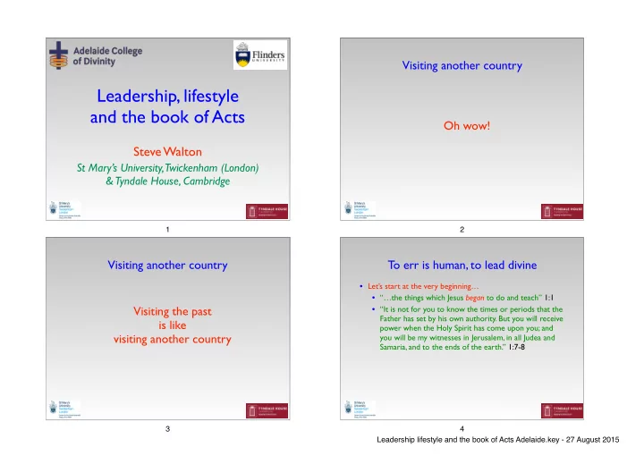 leadership lifestyle and the book of acts