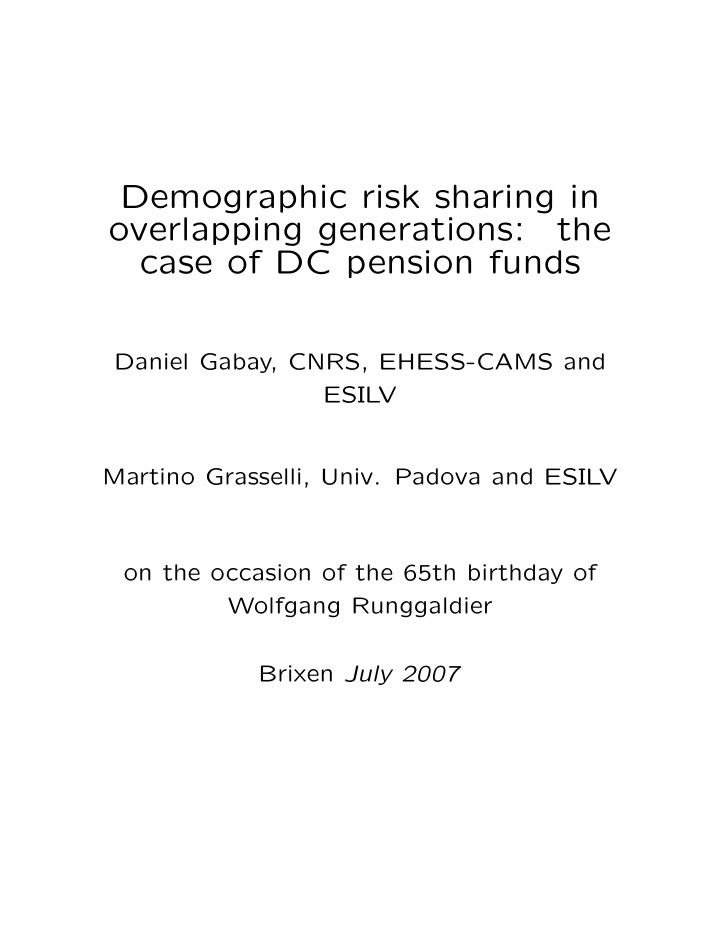 demographic risk sharing in overlapping generations the