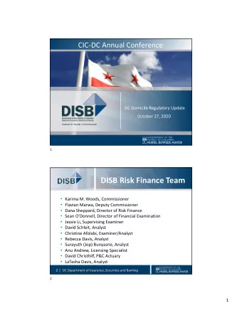 DISB Risk Finance Team  Karima M. Woods, Commissioner  Flavian Marwa, Deputy Commissioner