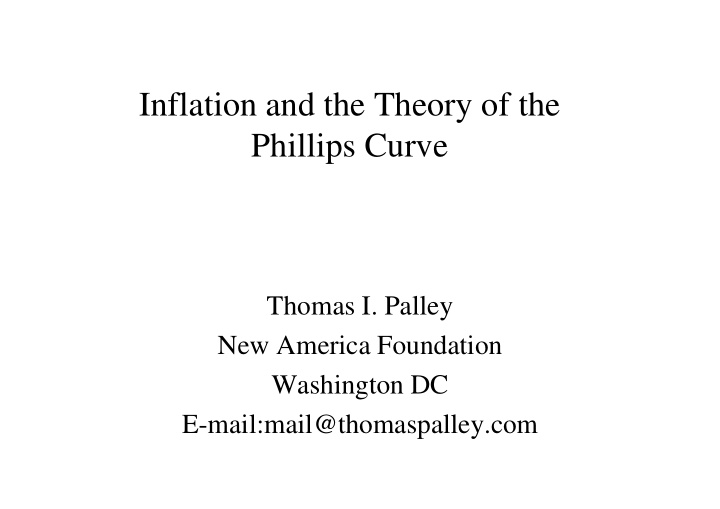 inflation and the theory of the phillips curve