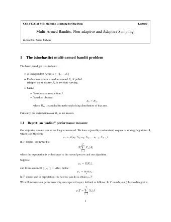 Multi-Armed Bandits: Non-adaptive and Adaptive Sampling  Instructor: Sham Kakade  1  The