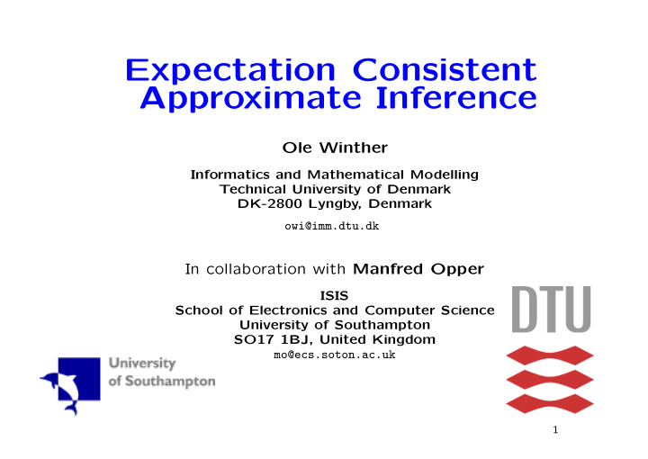 expectation consistent approximate inference