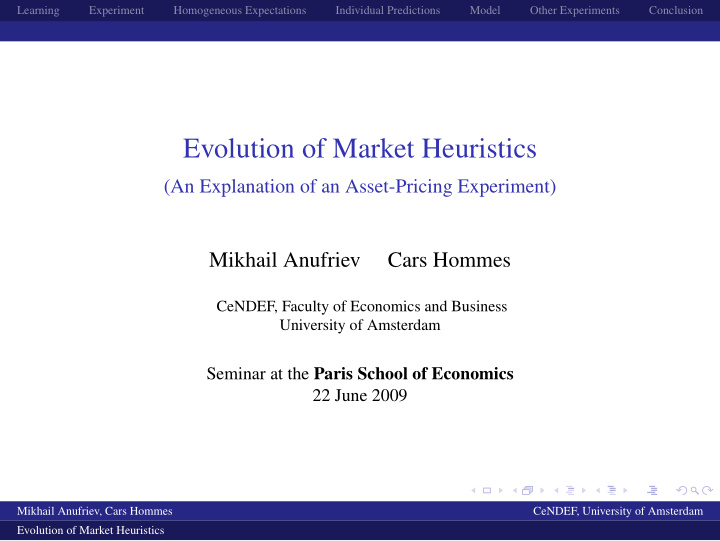 evolution of market heuristics