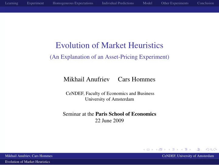 evolution of market heuristics