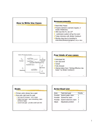 1  Actor-Goal List  Including lower-level goals  Goals should be on the same level