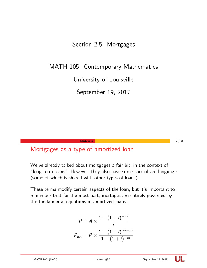 section 2 5 mortgages math 105 contemporary mathematics