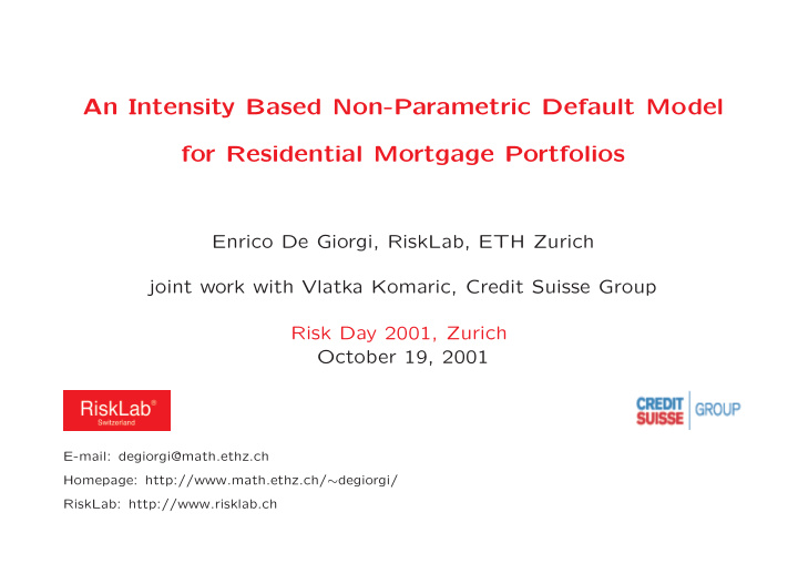 an intensity based non parametric default model for