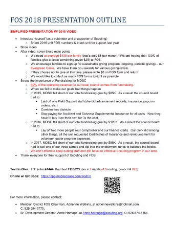 FOS 2018 PRESENTATION OUTLINE  SIMPLIFIED PRESENTATION W/ 2018 VIDEO   Introduce yourself (as a