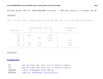 $TITLE Model M10-2: TWOxTWOxONE economy -- MPS/GE version of model M3-4b  $ONTEXT  This is the