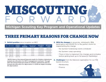 MISCOUTING  F O R W A R D  Michigan Scouting Key Program and Operational Updates  THREE PRIMARY
