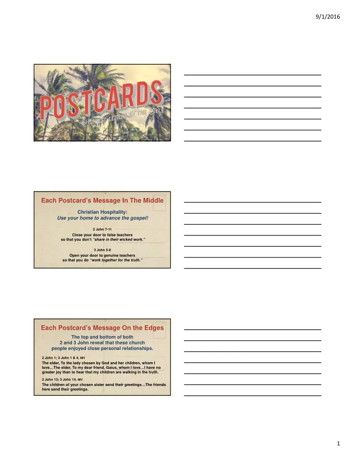 each postcard s message in the middle