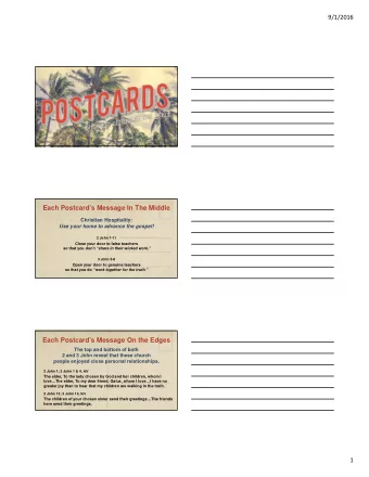 Each Postcards Message In The Middle  Christian Hospitality:  Use your home to advance the