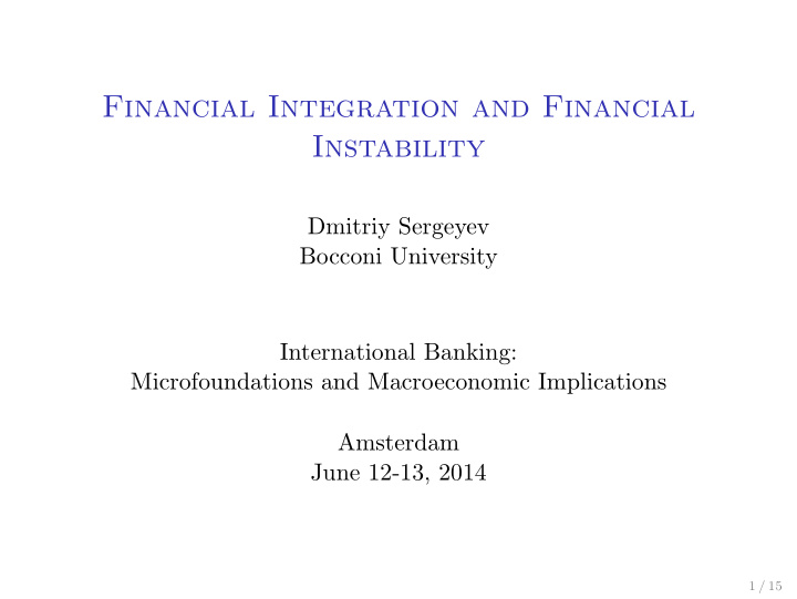 financial integration and financial instability